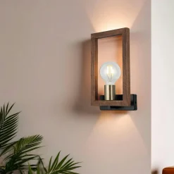 Appliques|JENA Applique murale rustique, douille dorée & cadre bois