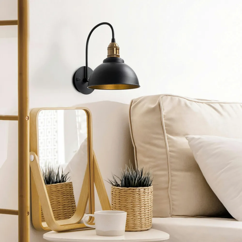 Appliques|SILE Applique murale vintage noir & doré, douille décorative