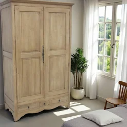 Armoires Vintage|Armoires En Bois|Tradition Armoire 2 portes avec penderie hévéa 120X60x195cm