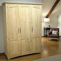 Armoires Vintage|Armoires En Bois|Tradition Armoire 3 portes avec penderie hévéa 150x60x200cm