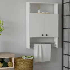 Meubles De Salle De Bains·Rangement Salle De Bains|Meubles De Salon·Etagères Murales|MARFA Armoire de toilette blanche 1 porte-serviettes