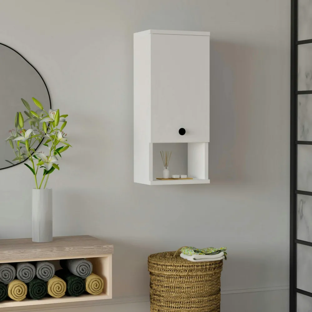 Meubles De Salle De Bains·Rangement Salle De Bains|Meubles De Salon·Etagères Murales|MARFA Armoire de toilette effet bois clair, 1 porte 1 niche