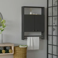 Meubles De Salle De Bains·Rangement Salle De Bains|Meubles De Salon·Etagères Murales|MARFA Armoire de toilette effet noyer 1 porte-serviettes