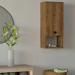 Meubles De Salle De Bains·Rangement Salle De Bains|Meubles De Salon·Etagères Murales|MARFA Armoire de toilette effet bois de noyer, 1 porte