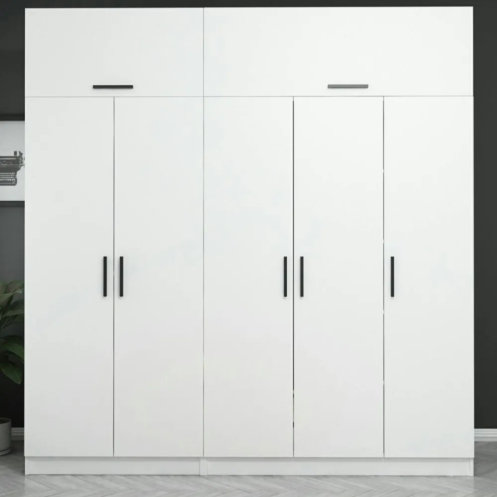 Armoires En Bois|Meubles De Chambre·Dressings|BYRON Armoire dressing blanche 7 portes vitrées 5 portants