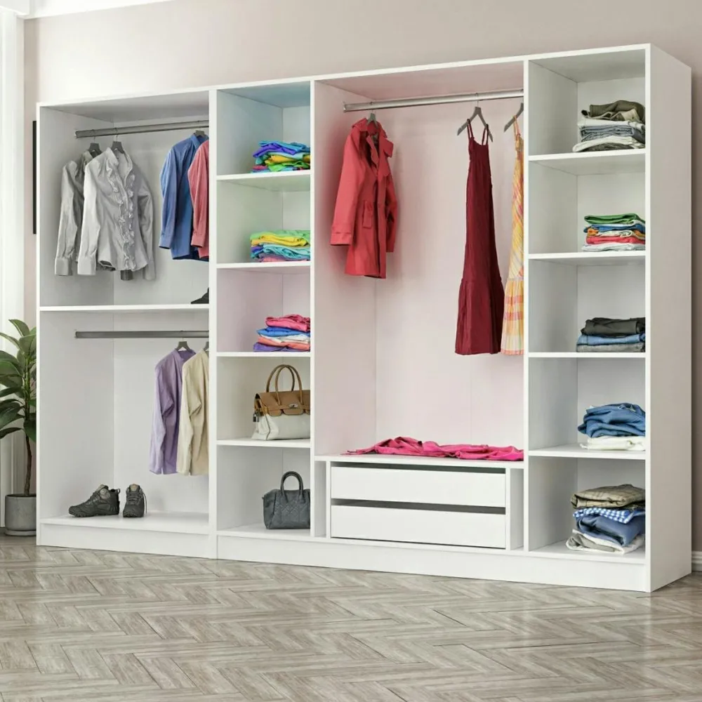 Armoires En Bois|Meubles De Chambre·Dressings|BYRON Armoire dressing ouvert blanc 3 portants 190 cm