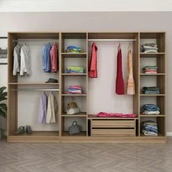 Armoires En Bois|Meubles De Chambre·Dressings|BYRON Armoire dressing ouvert blanc 3 portants 190 cm