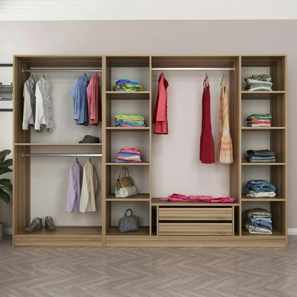 Armoires En Bois|Meubles De Chambre·Dressings|BYRON Armoire dressing ouvert blanc 3 portants 190 cm