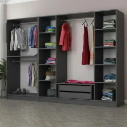 Armoires En Bois|Meubles De Chambre·Dressings|BYRON Armoire dressing ouvert blanc 3 portants 190 cm