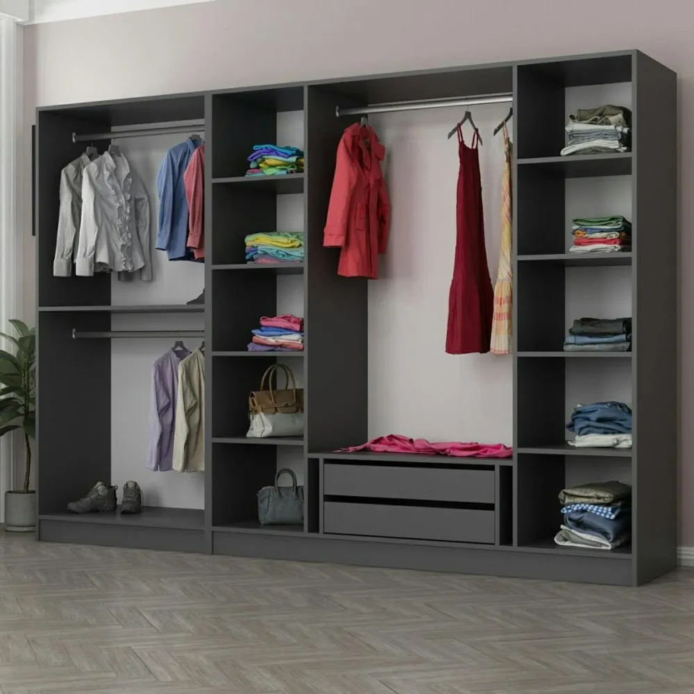 Armoires En Bois|Meubles De Chambre·Dressings|BYRON Armoire dressing ouvert blanc 3 portants 190 cm