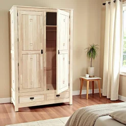 Armoires Vintage|Armoires En Bois|Tessa Armoire Hévéa 2 portes, 2 tiroirs 120x56x196cm
