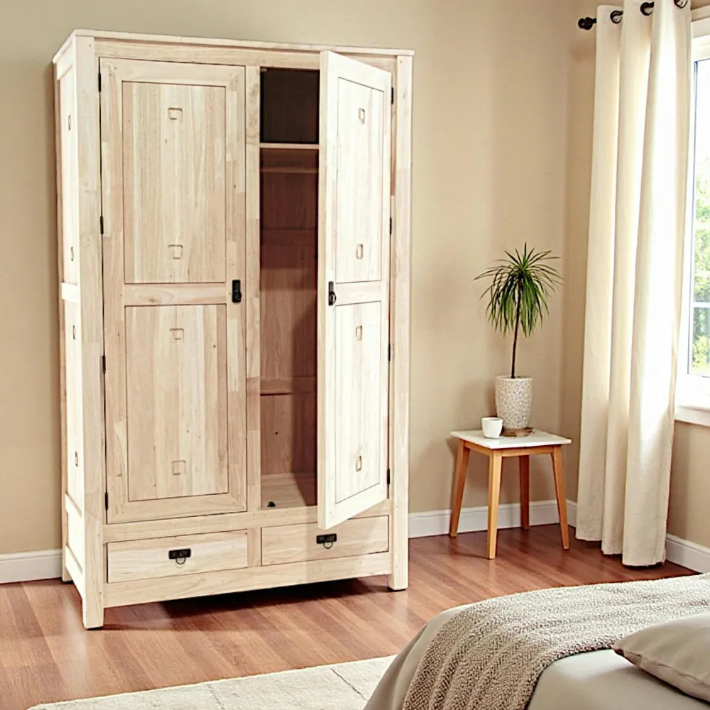 Armoires Vintage|Armoires En Bois|Tessa Armoire Hévéa 2 portes, 2 tiroirs 120x56x196cm