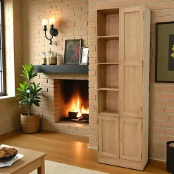 Armoires Vintage|Armoires En Bois|Tradition Armoire Hévéa 3 portes, dont 1 grande et 4 niches ouvertes 60x25x190cm