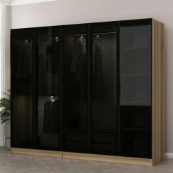 Armoires En Bois|Meubles De Chambre·Dressings|BYRON Armoire penderie 5 portes verre et cadre anthracite