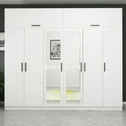 Armoires En Bois|Meubles De Chambre·Dressings|BYRON Armoire penderie blanche 6 portes, 1 portant 2 tiroirs