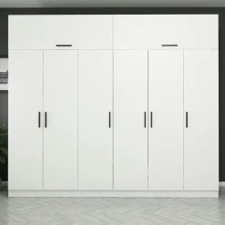 Armoires En Bois|Meubles De Chambre·Dressings|BYRON Armoire penderie blanche 6 portes, 1 portant 2 tiroirs