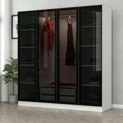 Armoires En Bois|Meubles De Chambre·Dressings|BYRON Armoire penderie blanche 4 portes vitrées H 190 cm