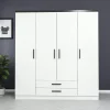 Armoires En Bois|Meubles De Chambre·Dressings|BYRON Armoire penderie blanche 4 portes poignées noires