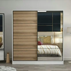 Armoires En Bois|Meubles De Chambre·Dressings|BYRON Armoire penderie blanche portes coulissantes L.180 cm