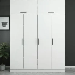 Armoires En Bois|Meubles De Chambre·Dressings|BYRON Armoire penderie blanche, 8 portes 3 portants