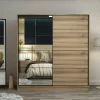 Armoires En Bois|Meubles De Chambre·Dressings|BYRON Armoire penderie coulissante effet bois 1 miroir H. 210 cm