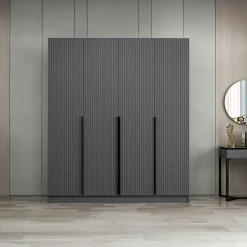 Armoires En Bois|Meubles De Chambre·Dressings|BYRON Armoire penderie design gris rainuré H 210 cm