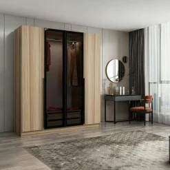 Armoires En Bois|Meubles De Chambre·Dressings|BYRON Armoire penderie design gris rainuré H 210 cm