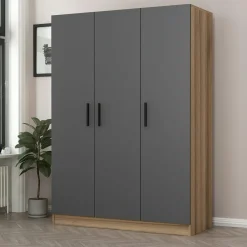 Armoires En Bois|Meubles De Chambre·Dressings|BYRON Armoire penderie moderne gris foncé - 3 portes