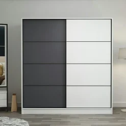 Armoires En Bois|Meubles De Chambre·Dressings|BYRON Armoire penderie moderne blanc et gris L. 180 cm