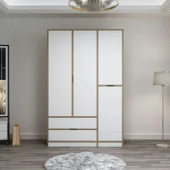 Armoires En Bois|Meubles De Chambre·Dressings|BYRON Armoire penderie moderne - 4 portes blanches L.140 cm