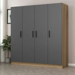 Armoires En Bois|Meubles De Chambre·Dressings|BYRON Armoire penderie moderne effet bois et gris