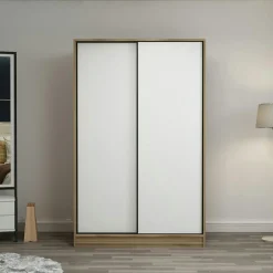 Armoires En Bois|Meubles De Chambre·Dressings|BYRON Armoire penderie portes coulissantes effet bois & blanc