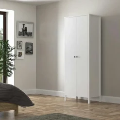 Armoires En Bois|BYRON Armoire étroite blanche 2 portes, 10 étagères