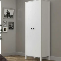 Armoires En Bois|BYRON Armoire étroite blanche 2 portes, 10 étagères