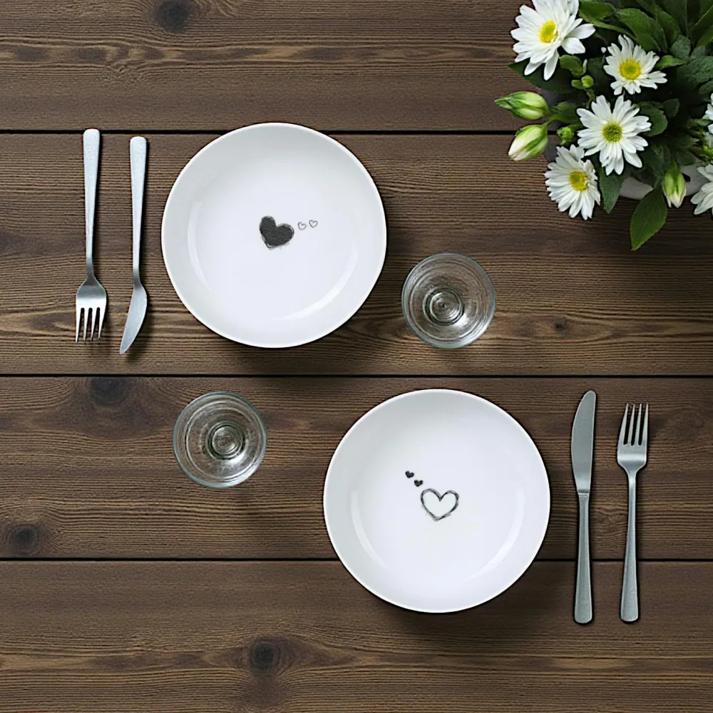 Arts De La Table·Vaisselle| Assiette creuse poke bowl motif cœur noir (lot de 2) ELDA