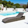 Transats / Bains De Soleil|MENDOZA Bain de soleil inclinable en rotin synthétique gris