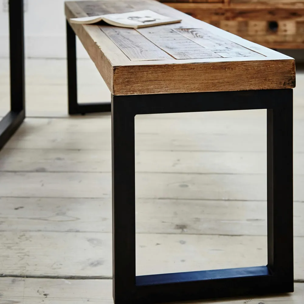 Univers Déco·Loft Industriel|Bancs Industriels|BRISBANE Banc 140 cm bois recyclé pieds métal