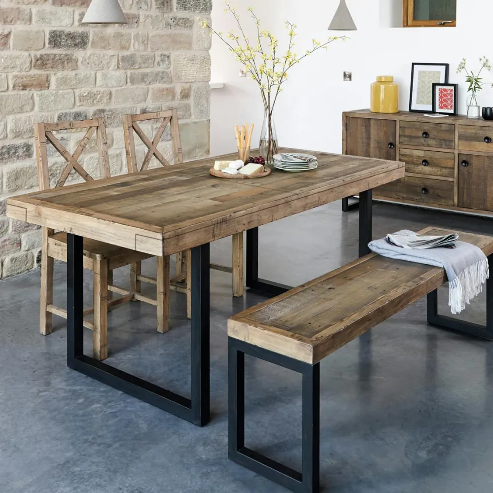 Univers Déco·Loft Industriel|Bancs Industriels|BRISBANE Banc 140 cm bois recyclé pieds métal