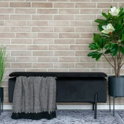 Rangements Déco·Malles|BRUGES Banc coffre gris clair avec pieds en métal noir