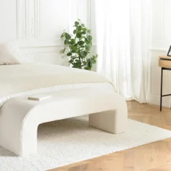 Banquettes Et Loveuses|COLOMBUS Banc coffre tissu bouclette écru