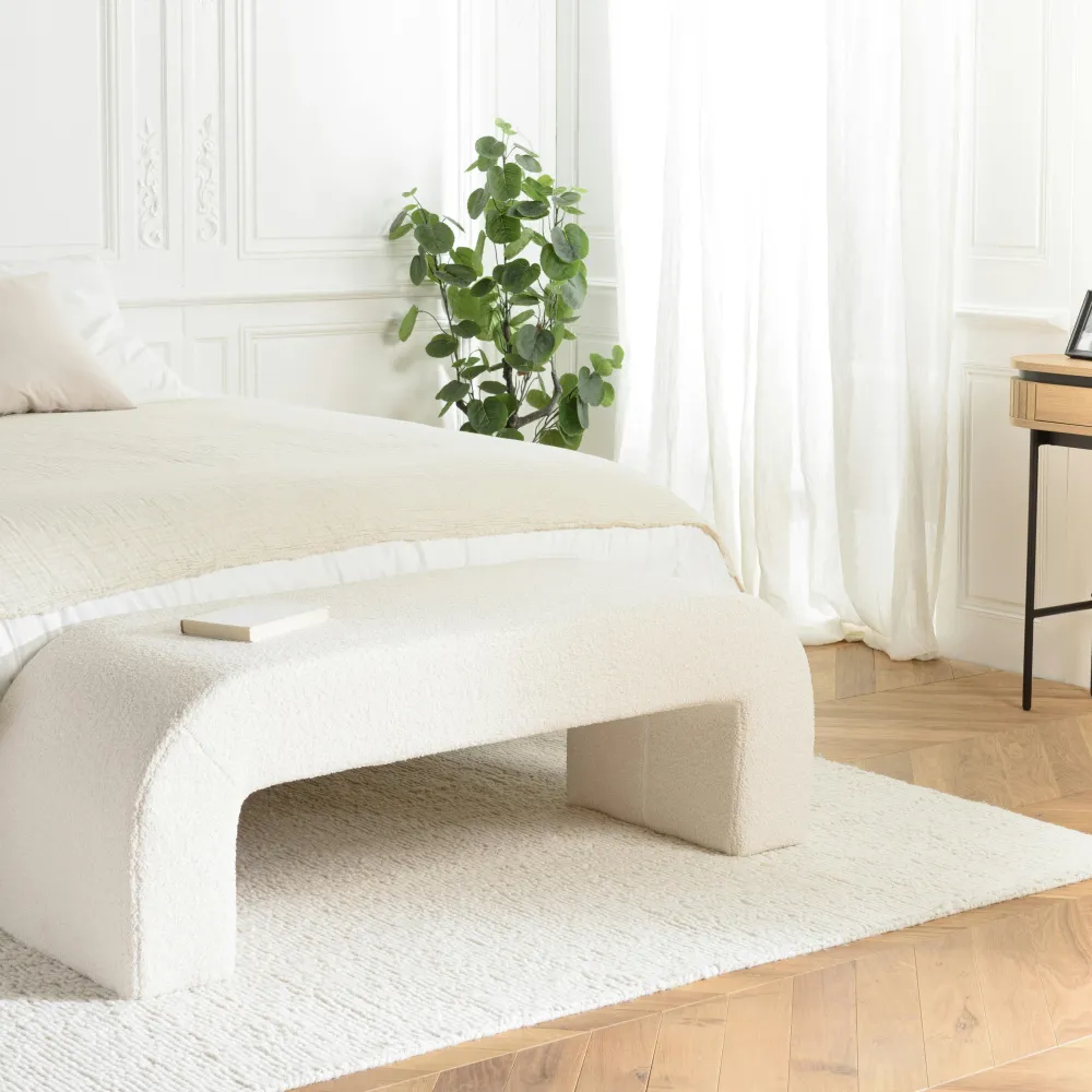 Banquettes Et Loveuses|COLOMBUS Banc coffre tissu bouclette écru