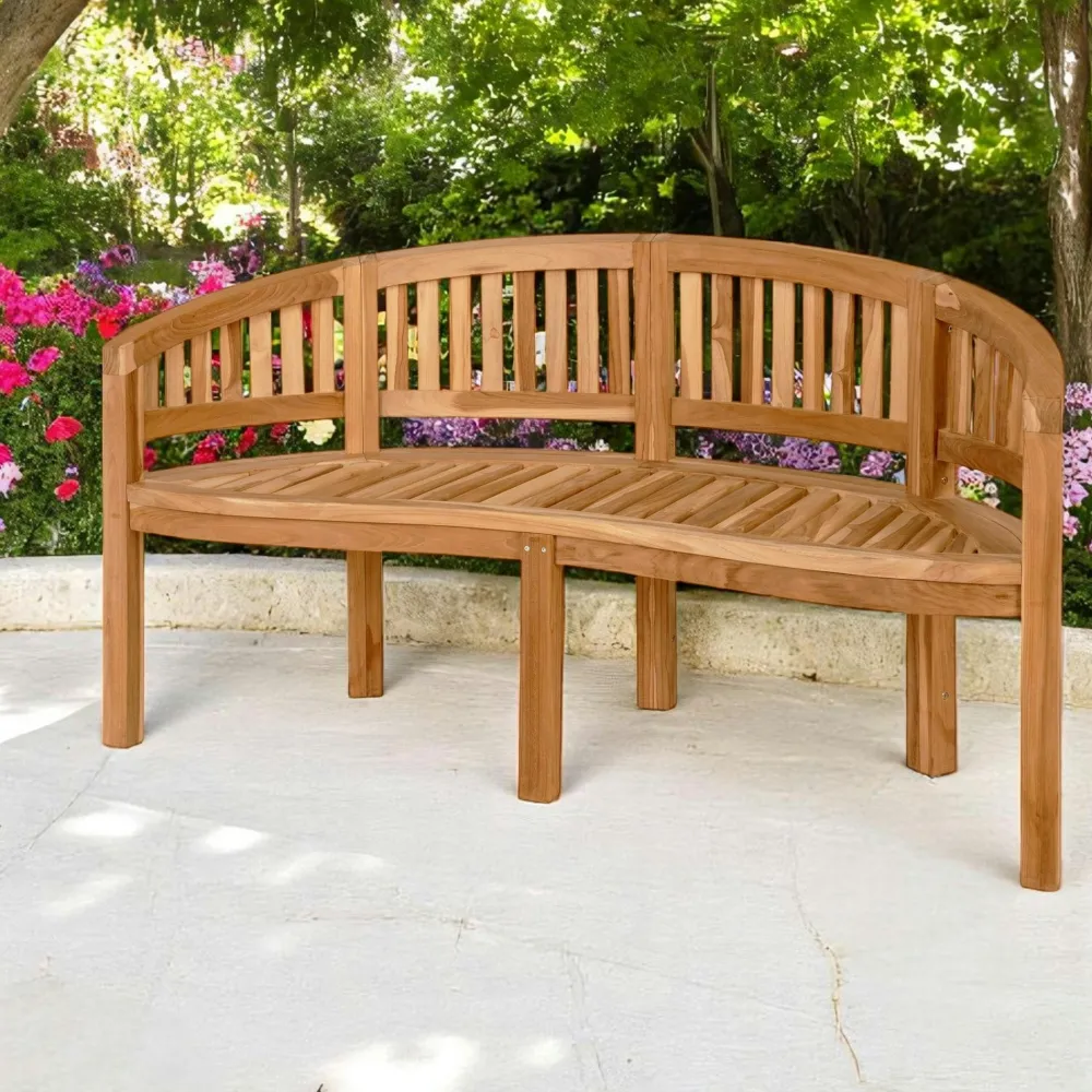 Bancs De Jardin|MENDOZA Banc de jardin arrondi en bois de teck 150 cm