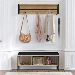 Meubles D'Entrée·Portemanteaux|Meubles D'Entrée·Vestiaires|JENA Banc d'entrée noir avec rangement et portemanteau MARFA