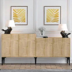 Meubles Tv En Bois|JENA Banc TV avec rangement effet bois clair - 2 portes, 180 cm