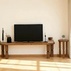 Meubles Tv En Bois|BOMA Banc TV en bois brun - pieds tournés, 140 cm