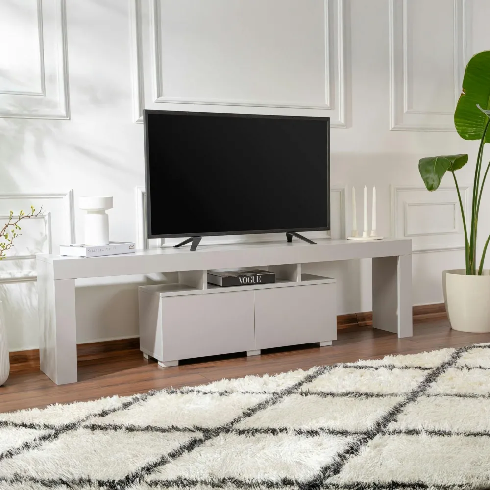 Meubles Tv En Bois|MARFA Banc TV moderne avec rangement - gris effet laque