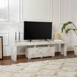 Meubles Tv En Bois|MARFA Banc TV moderne avec rangement - effet marbre