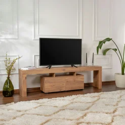 Meubles Tv En Bois|MARFA Banc TV moderne blanc avec rangement - effet laque