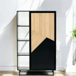 Bibliothèques En Bois|Bibliothèques En Bois|ANINA Bibliothèque 1 porte bois noir et blanc