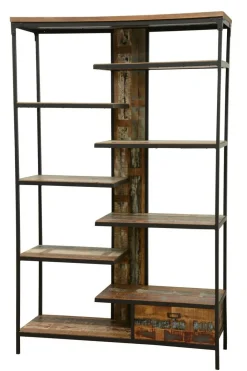 Etagères Industrielle|Loft / Loft Colors Bibliothèque 1 tiroir, 8 étages en quinconce en Hévéa recyclé coloré et métal 120x40x195cm LOFT COLORS